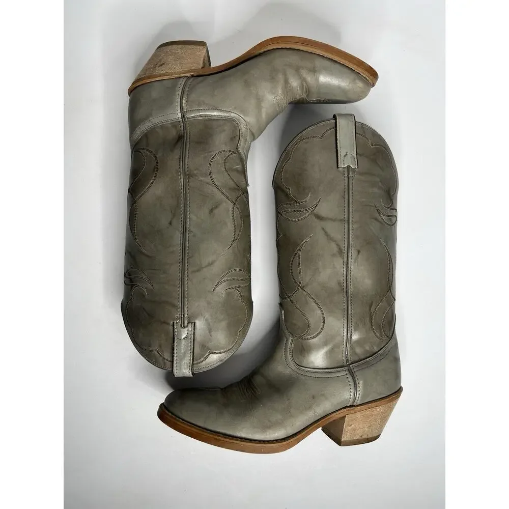 Vintage Acme Men's Gray Leather Western Cowboy Boot Men’s Size 9.5D